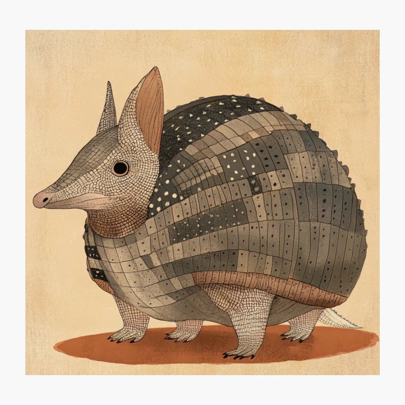 Vintage Textured Armadillo Illustration Throw Pillow