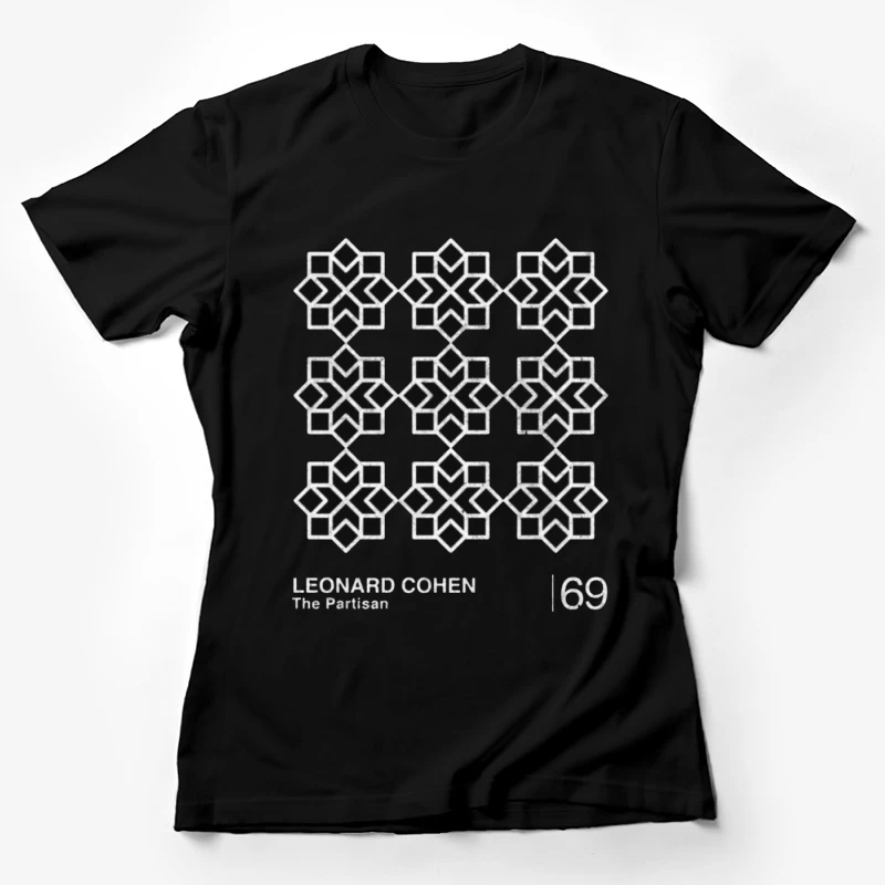 Leonard Cohen's "The Partisan" Minimalist Album Cover with Geometric Star Pattern Female T-Shirt