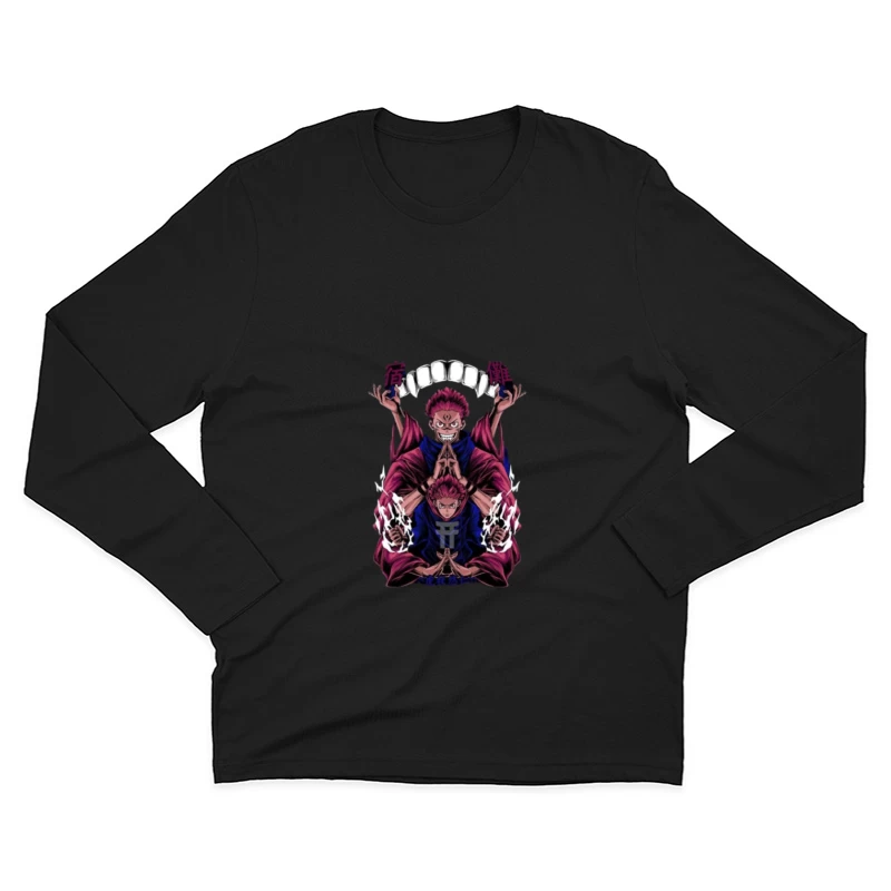 Doppeltes Dämonen-Design mit lodernden Händen Herren Langarm T-Shirt