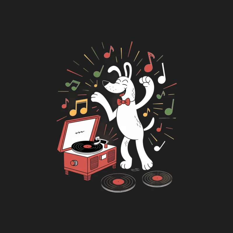 Dancing Dog with Vintage Record Player Musical Illustration Male Tank Top