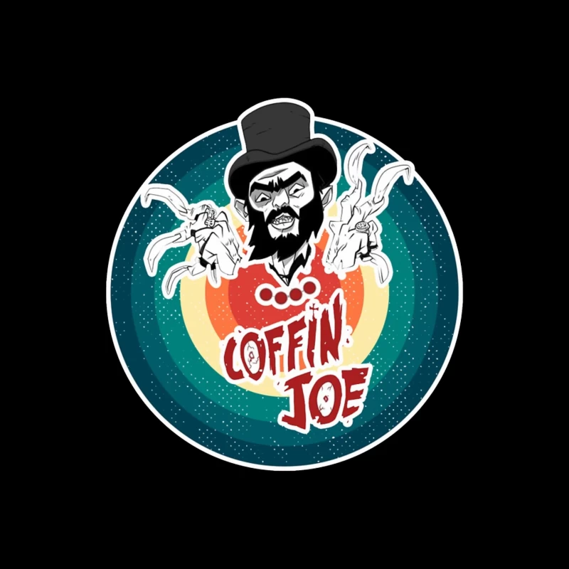 Coffin Joe: Retro Horror Logo with Bearded Character and Ghosts Throw Pillow