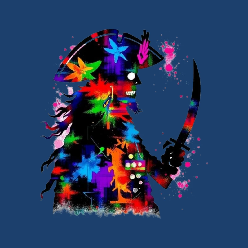 Colorful Pirate Silhouette with Sword Male Pullover Hoodie
