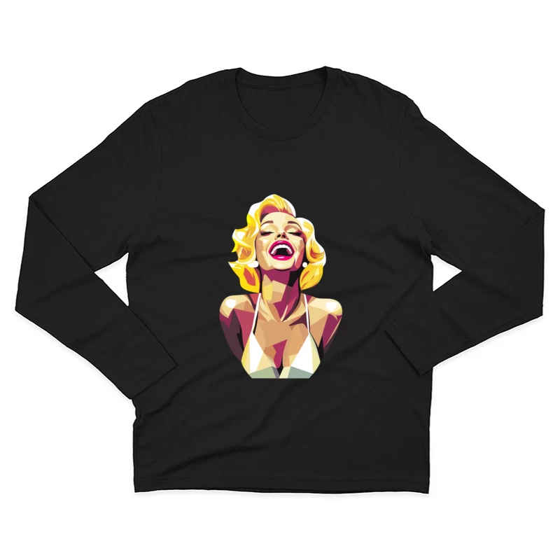 Vibrant Pop Art Portrait of Laughing Blonde in Vintage Style Male Long Sleeve T-Shirt