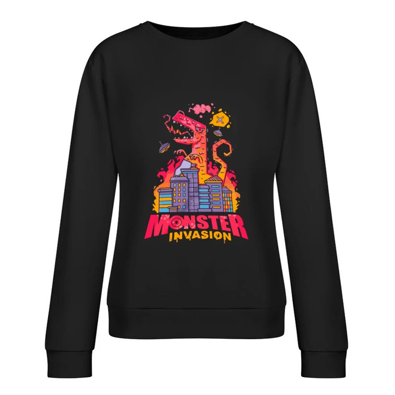 Monster Invasion: A Colorful Cartoon Illustration Female Pullover Sweatshirt