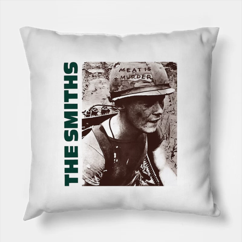 Vintage Activist Portrait with "Meat is Murder" Helmet Throw Pillow