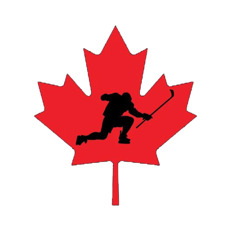 Canadian Hockey Player Silhouette on Red Maple Leaf Pin