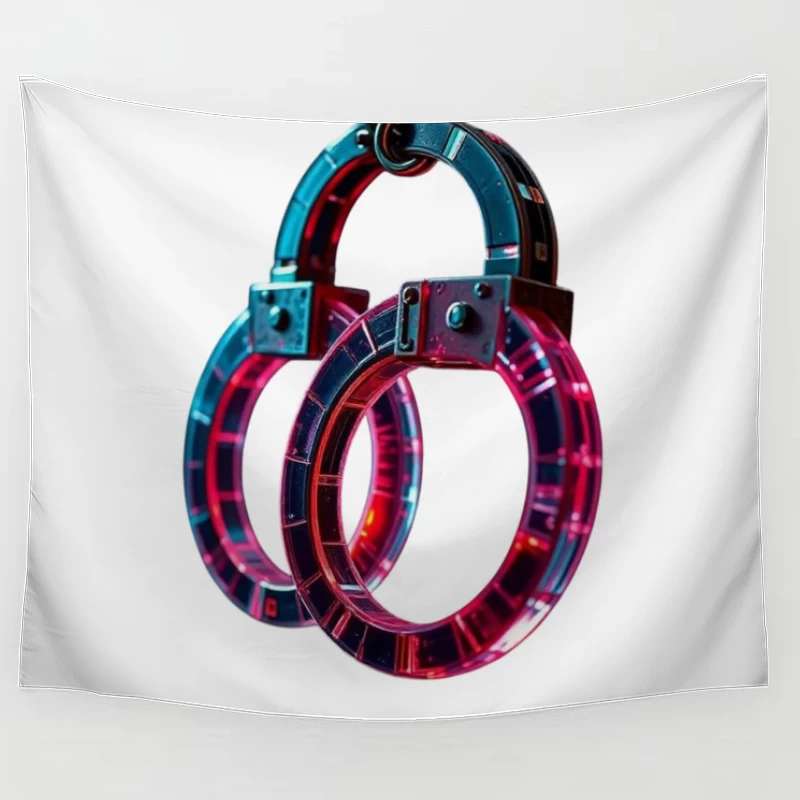 Illuminated Cyberpunk Handcuffs with Neon Pink and Blue Glow Tapestry