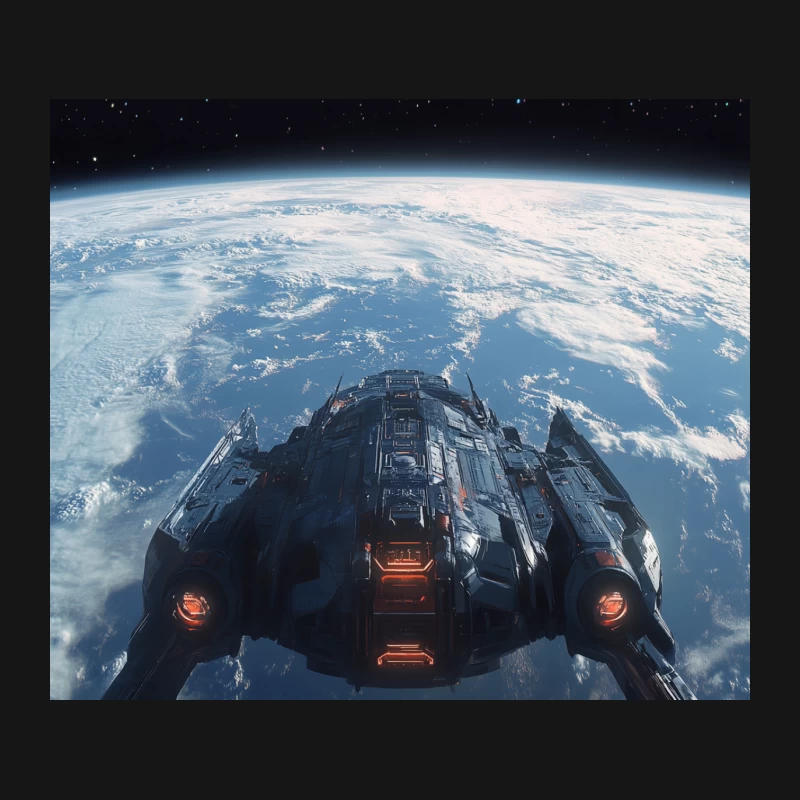 Futuristic Spaceship Orbiting Earth in Sci-Fi Scene Mouse Pad