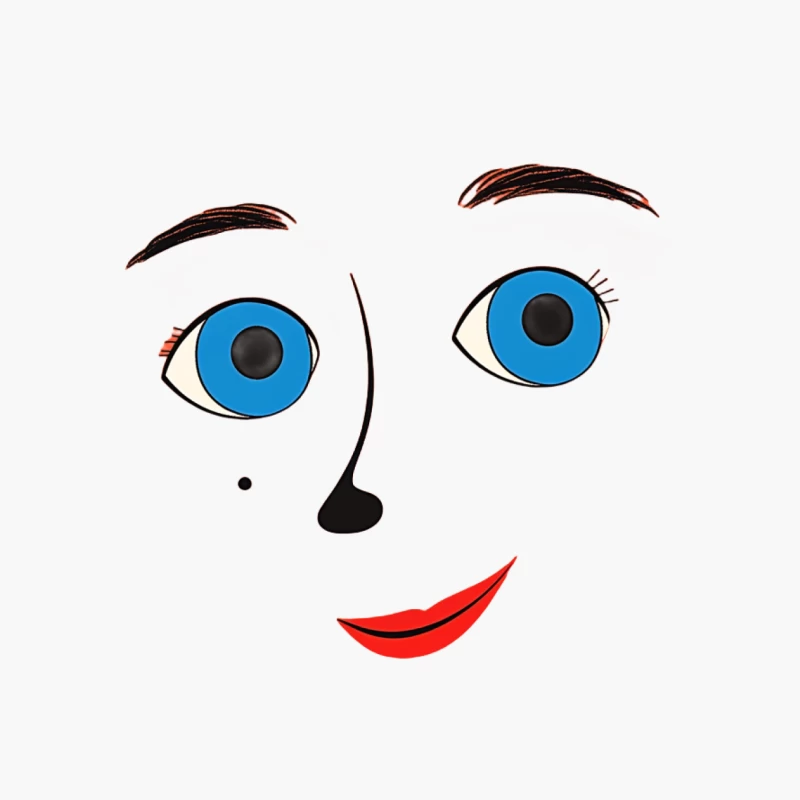 Minimalist Cartoon Face with Blue Eyes and Red Lips Cotton Tote Bag