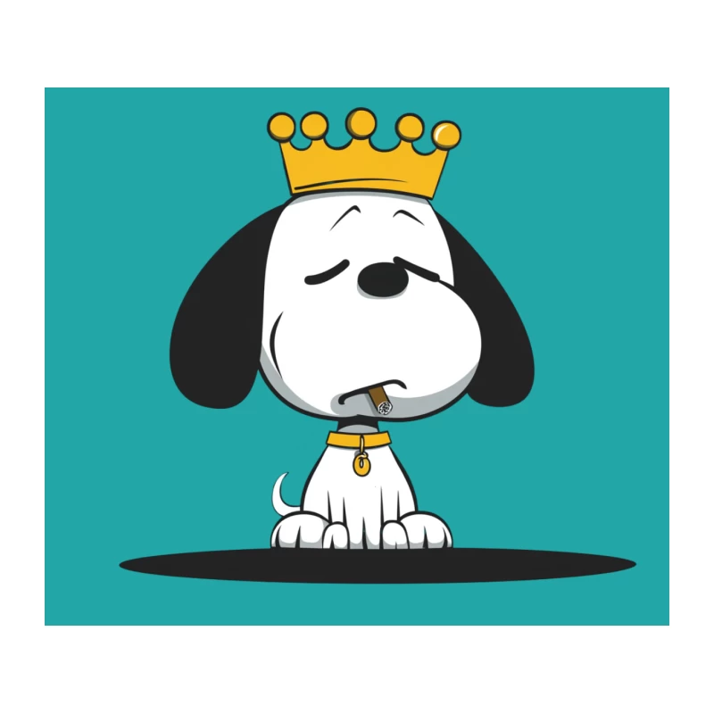 Cute Cartoon Dog Wearing Gold Crown and Collar Tapestry