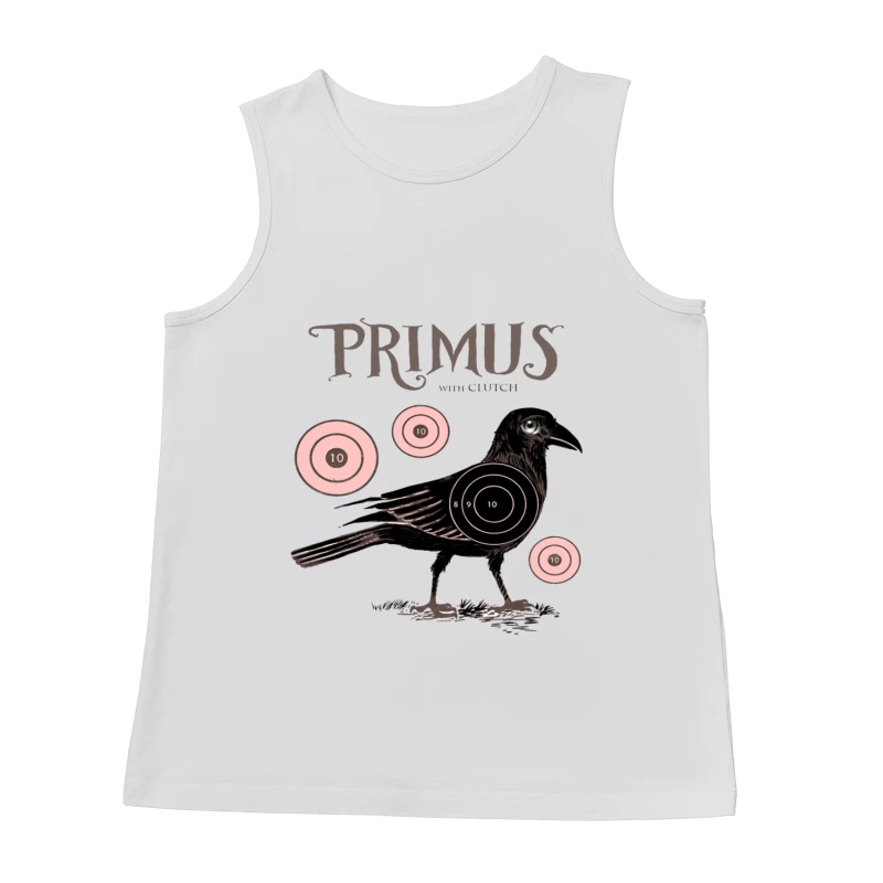 Vintage-Style Primus Concert Poster with Crow and Target Designs Male Tank Top