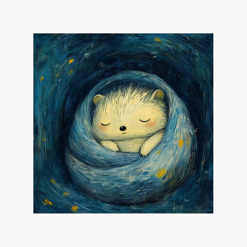 Cozy Hedgehog Sleeping Under Starry Night Sky Cotton Tote Bag