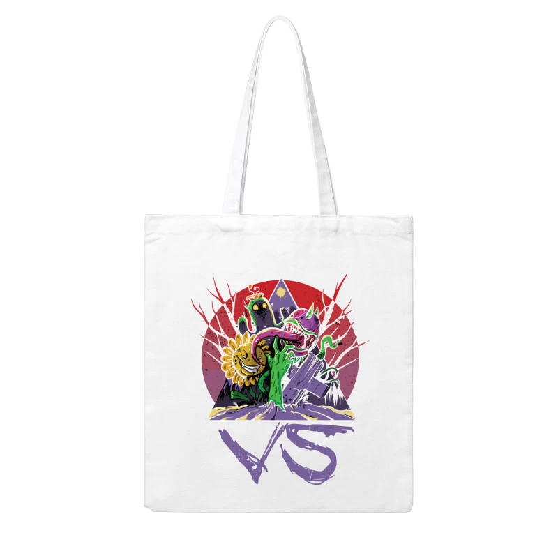 Monsters vs. Plants: A Whimsical Battle Cotton Tote Bag