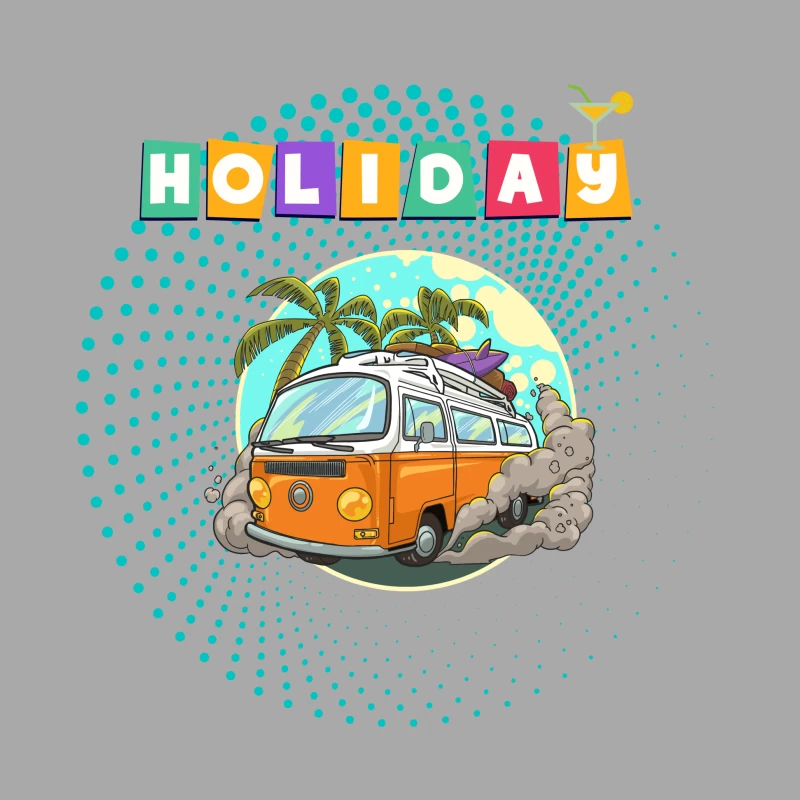 Tropical Holiday Camper Van with Palm Trees Female Pullover Hoodie
