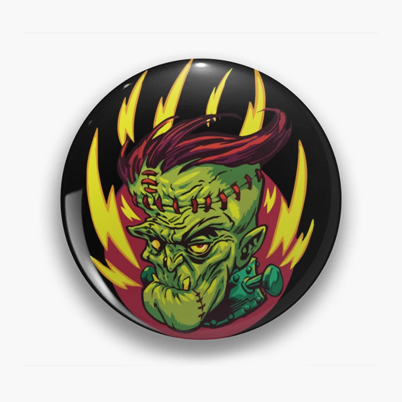 Colorful Cartoon Frankenstein Monster Illustration Pin