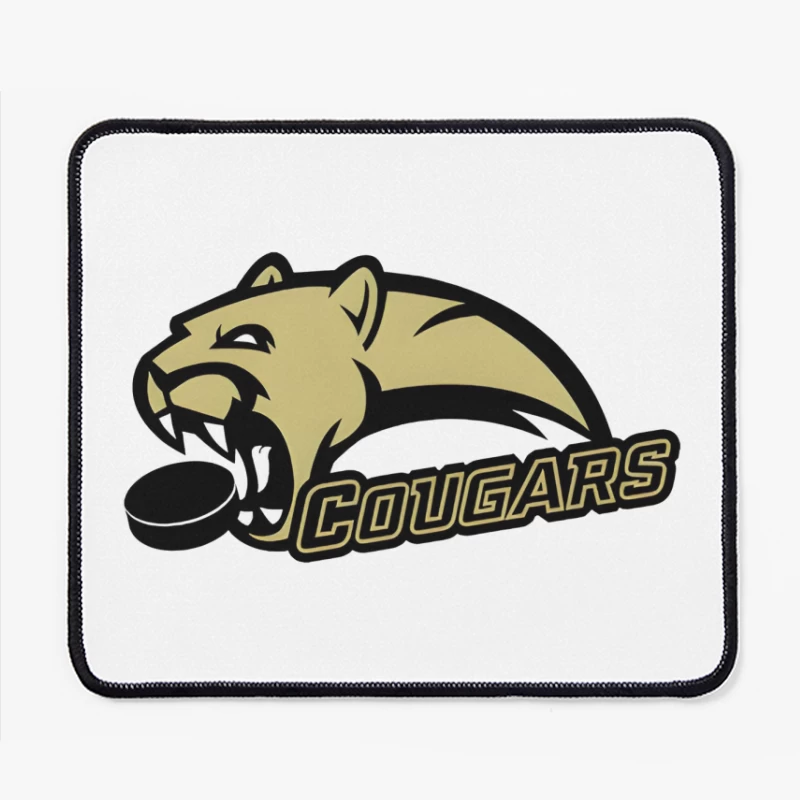 Gold and Black Cougar Hockey Team Mascot Logo Mouse Pad