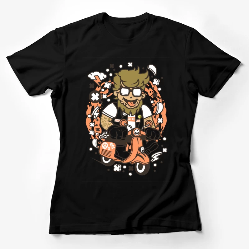 Motard caricatural sur scooter Femme T-Shirt