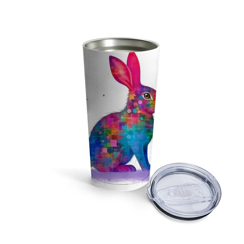 Vibrant Watercolor Geometric Rabbit Art Travel Mug