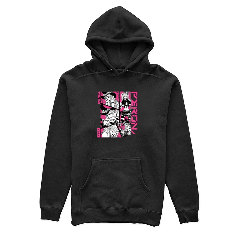 Manga Charakterdesign mit Rosa Hintergrund Damen Pullover Hoodie