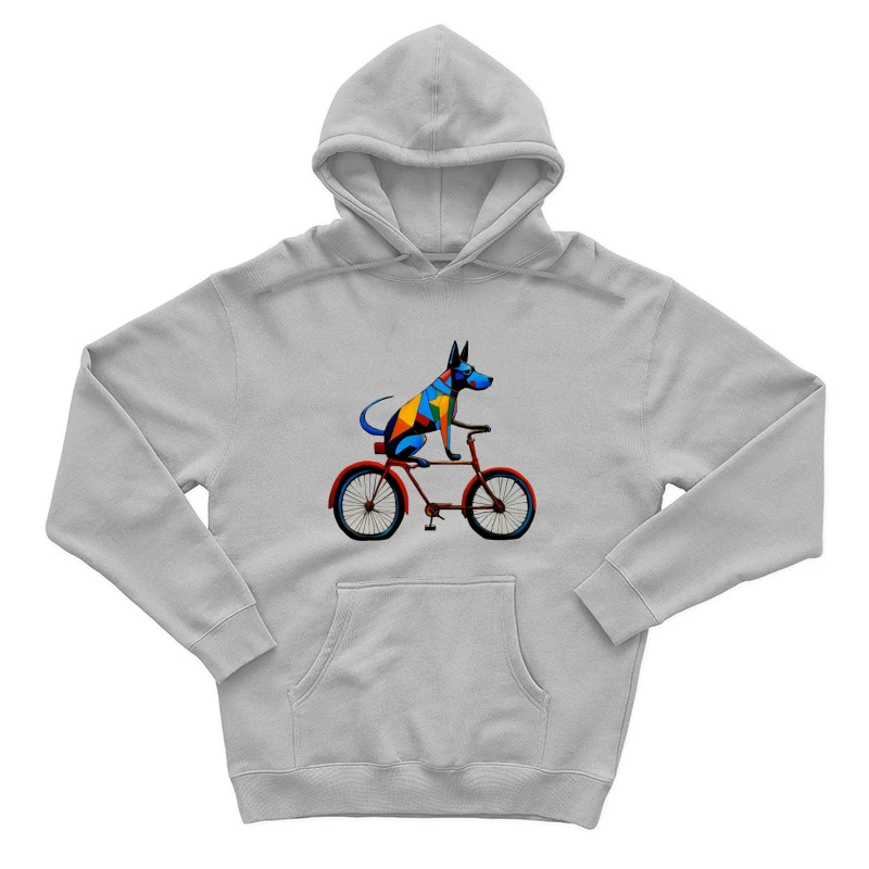 Geometric Colorful Dog Riding Red Bicycle Art Male Pullover Hoodie