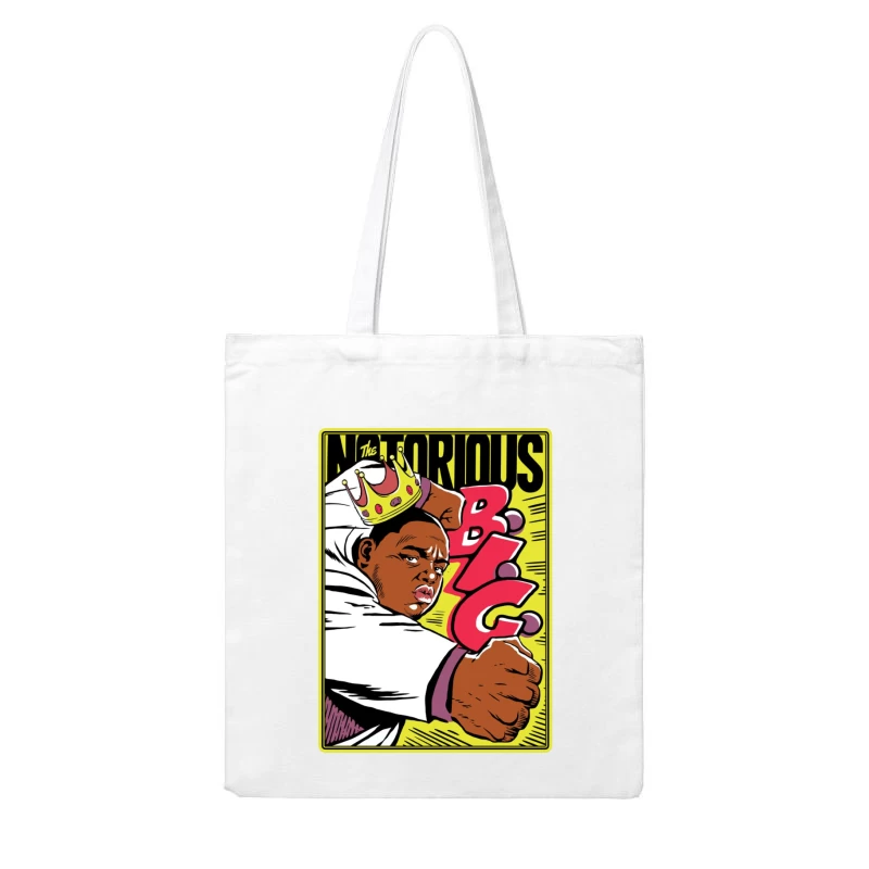 Notorious Hip-Hop Comic Style Illustration with Crown Cotton Tote Bag