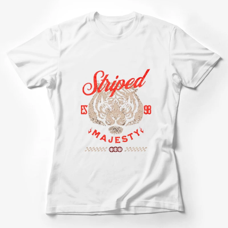 Tigre brodé avec inscription 'Striped Majesty' Femme T-Shirt