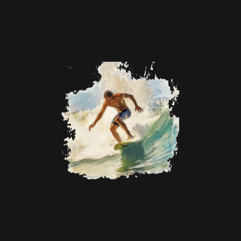 Dynamic Watercolor Surfer Riding Turquoise Wave Desk Mat