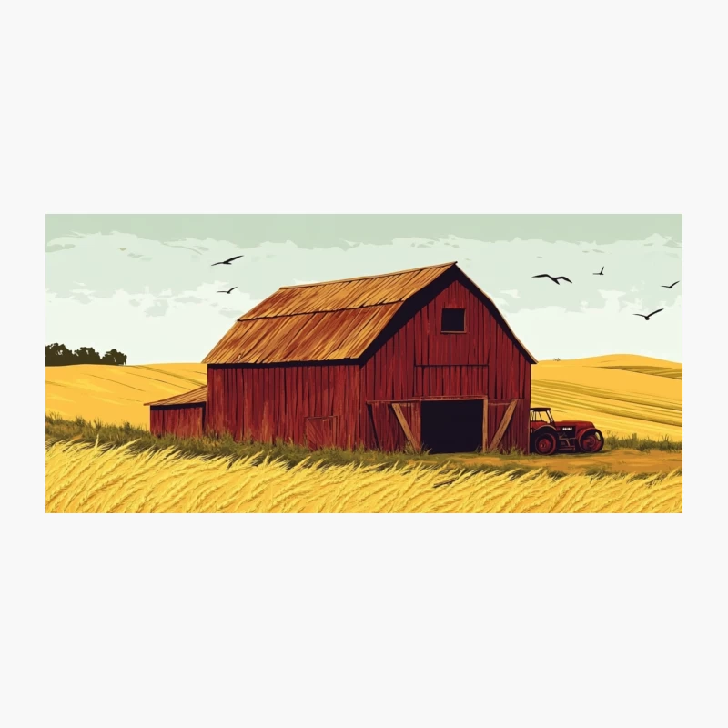 Rustic Red Barn in Golden Wheat Field: A Rural Harvest Scene Coffee Mug
