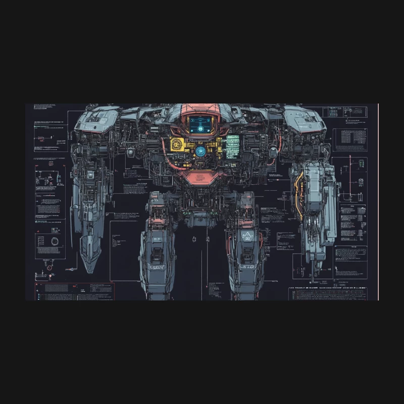Futuristic Mech Robot Technical Blueprint Desk Mat