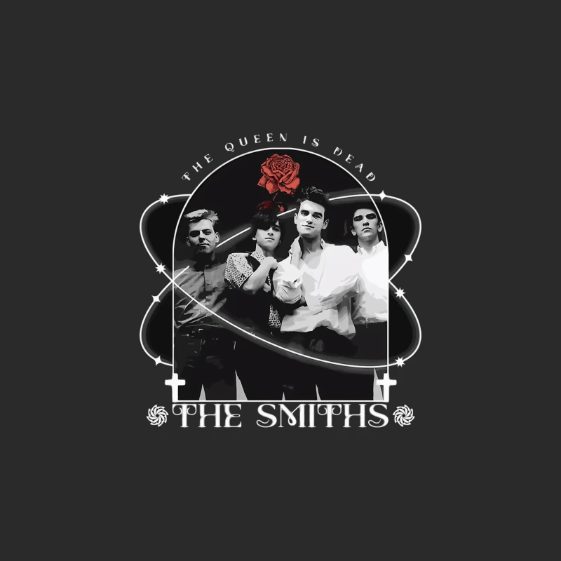 The Smiths - Vintage Black and White Band Portrait with Red Rose Baseball Cap