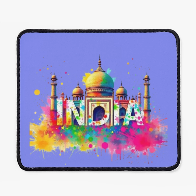 Vibrant Watercolor India Typography with Taj Mahal Silhouette Mouse Pad