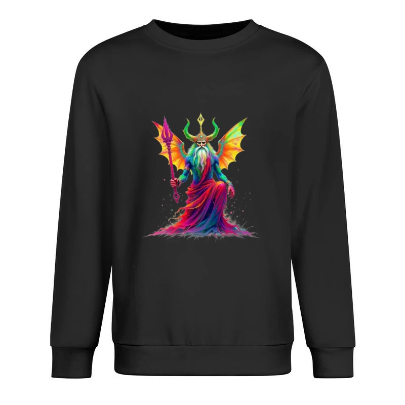 Rainbow-Hued Horned Deity with Dragon Wings Male Pullover Sweatshirt