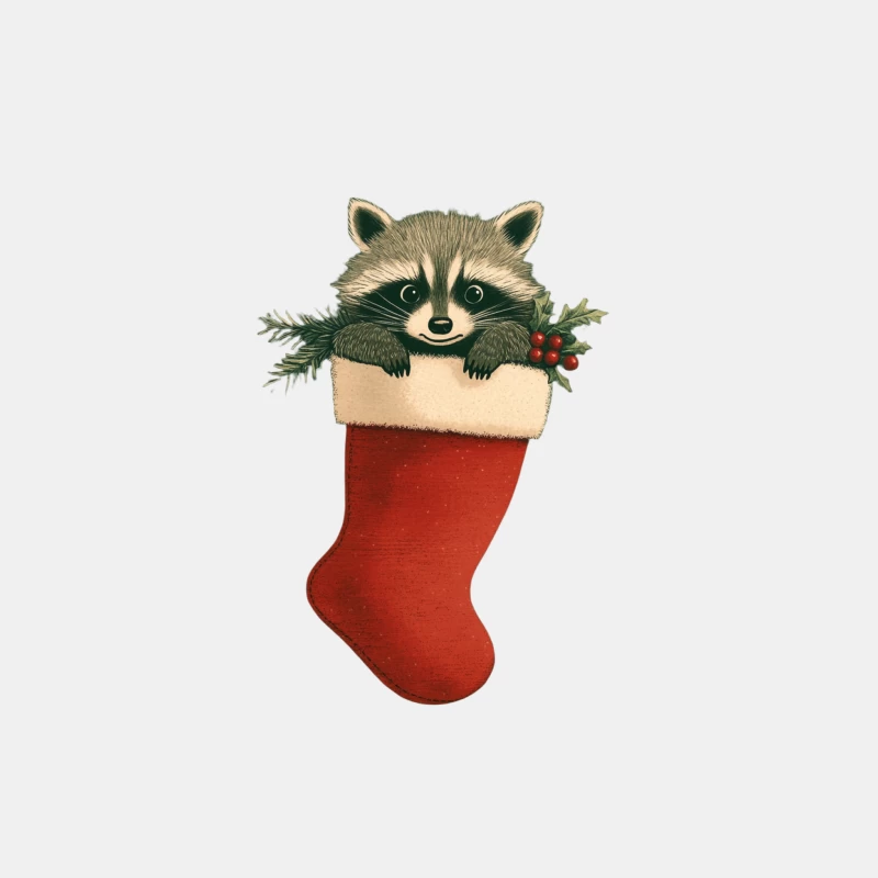 Cute Raccoon in Christmas Stocking with Pine Decoration Male Tank Top