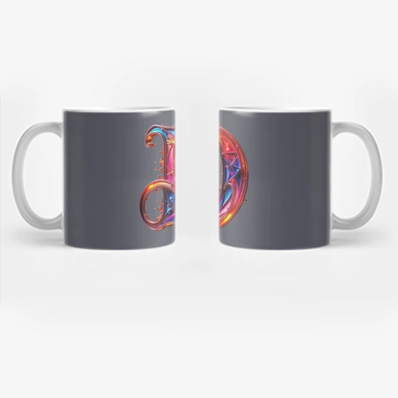 Ornate Gothic Letter D with Vibrant Red and Blue Design Coffee Mug