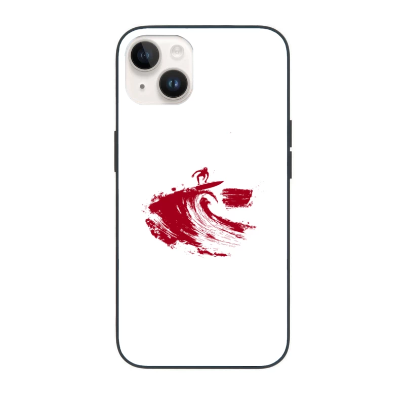 Red Minimalist Surfer Riding Ocean Wave iPhone Case