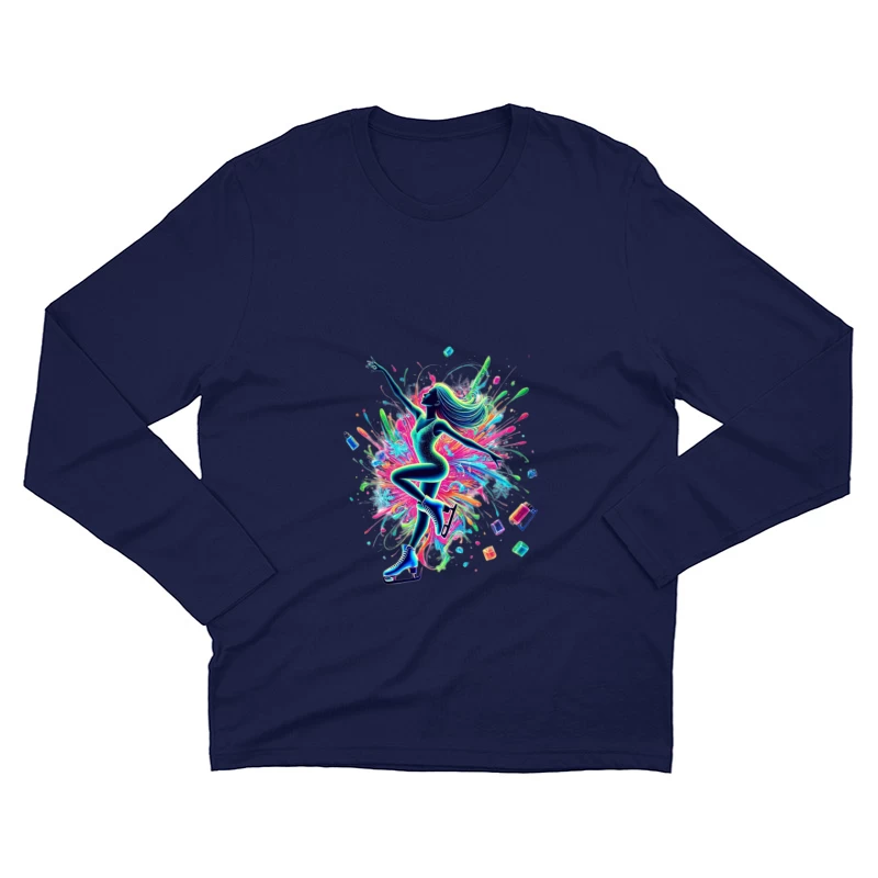 Vibrant Figure Skater in Neon Splash Motion Male Long Sleeve T-Shirt