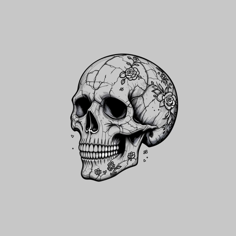 Artistic Skull with Floral Details Male Long Sleeve T-Shirt