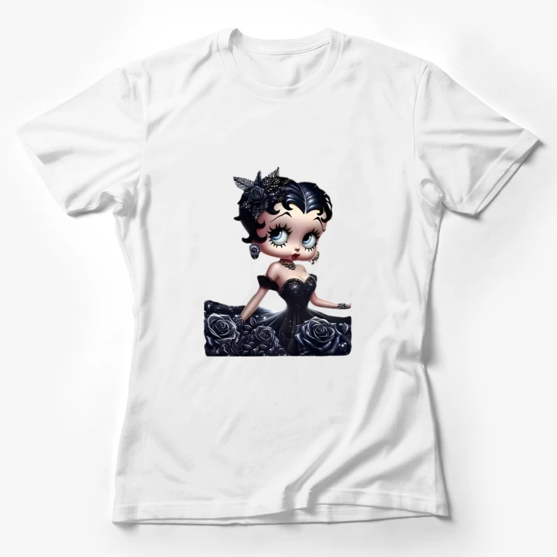 Mode noire avec fleurs et bijoux Femme T-Shirt
