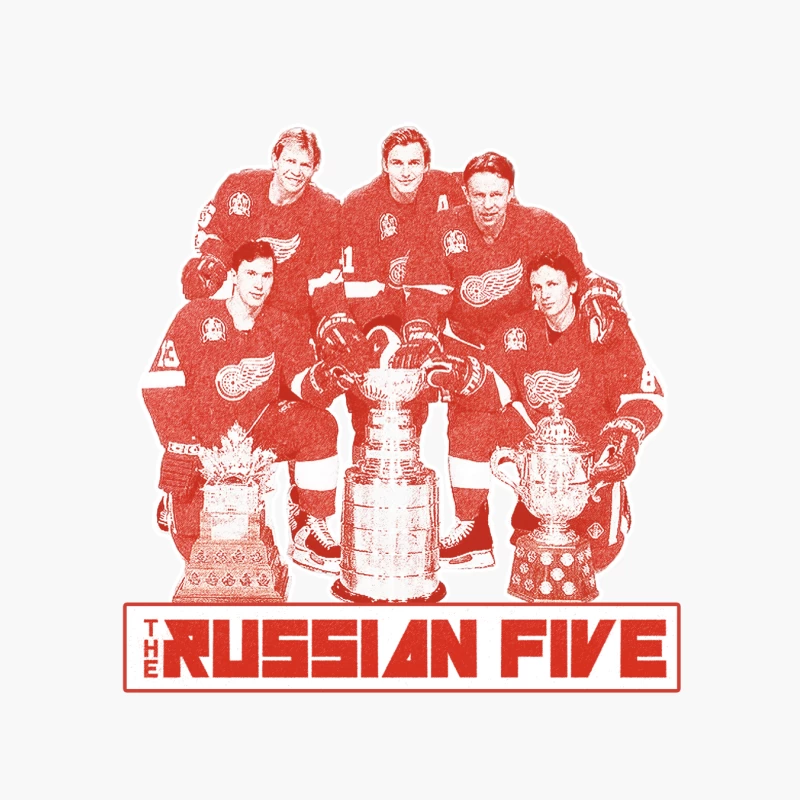 The Russian Five: Legendary Detroit Red Wings Hockey Unit with Championship Trophies Cotton Tote Bag