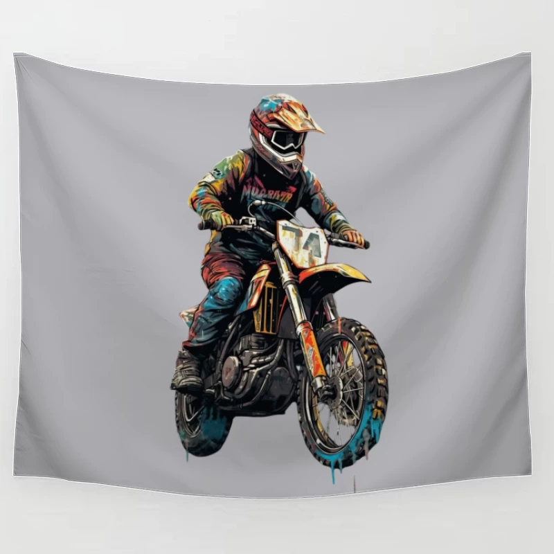 Dynamic Motocross Rider in Action Tapestry