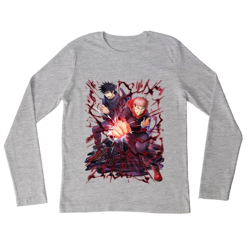 Energische Anime-Kämpfer mit roter Aura Damen Langarm T-Shirt