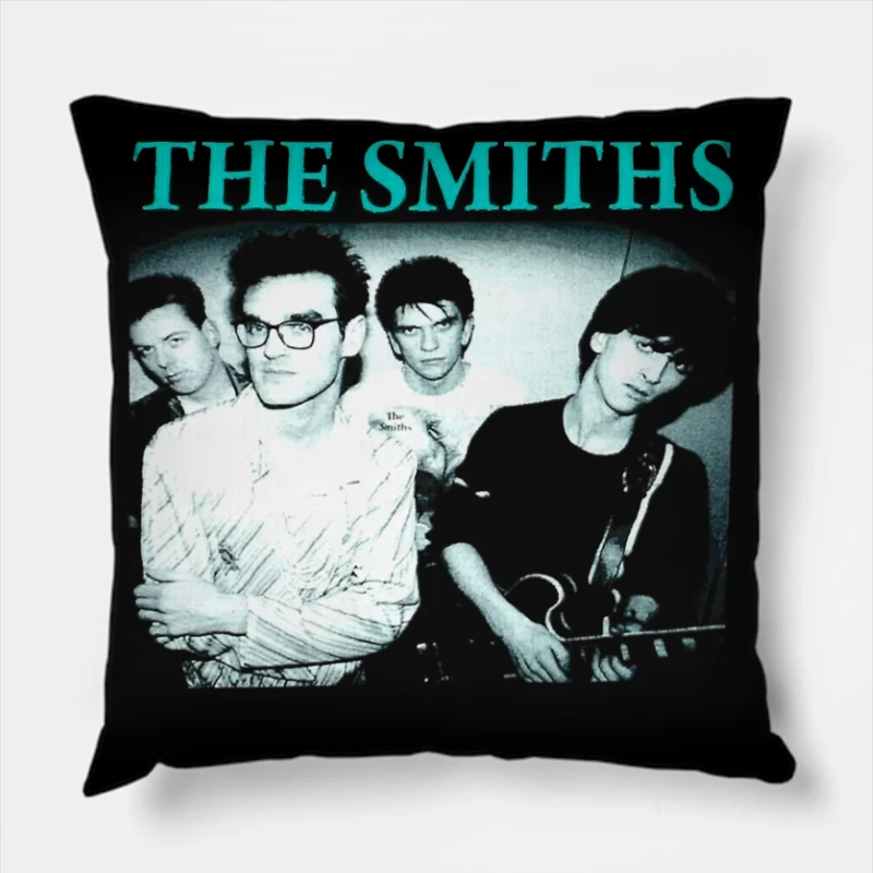 Iconic Black and White Portrait of The Smiths Alternative Rock Band Throw Pillow