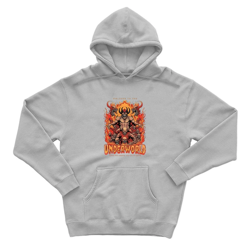 Welcome to the Underworld: Demonic Horror Art with Flaming Skulls Male Pullover Hoodie