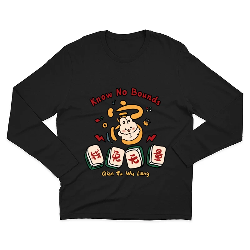 Niedliches Häschen-Design mit Mahjong-Steinen Herren Langarm T-Shirt