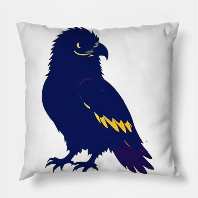 Stylized Navy Blue Raven Mascot Illustration Throw Pillow