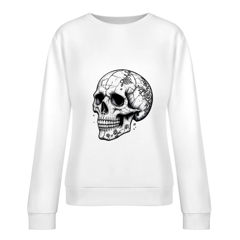 Artistic Skull with Floral Details Female Pullover Sweatshirt