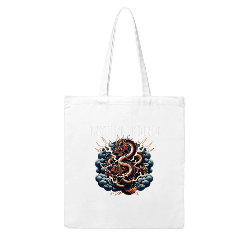 Traditional Japanese Thunder Dragon in Stormy Clouds Cotton Tote Bag