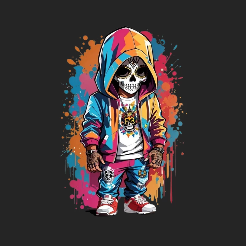 Colorful Skeleton Character in Streetwear Male Pullover Sweatshirt