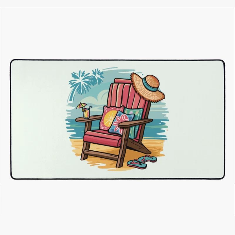Relaxing Beach Scene with Chair and Accessories Desk Mat