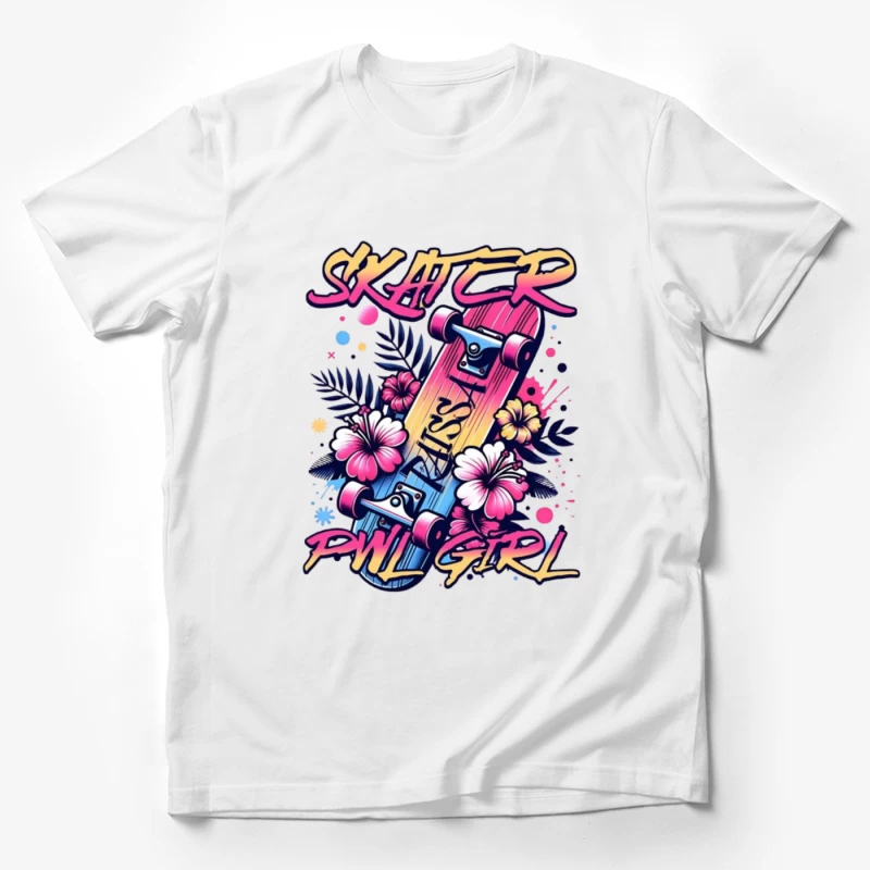 Tropical Skater Girl Typography with Floral Design Male T-Shirt